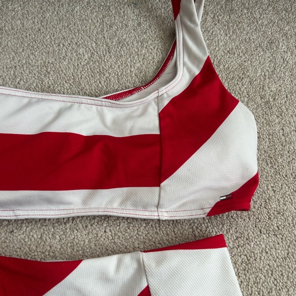 Tommy Hilfiger Striped Red and White Size XS One Shoulder Bikini - Picture 3 of 5
